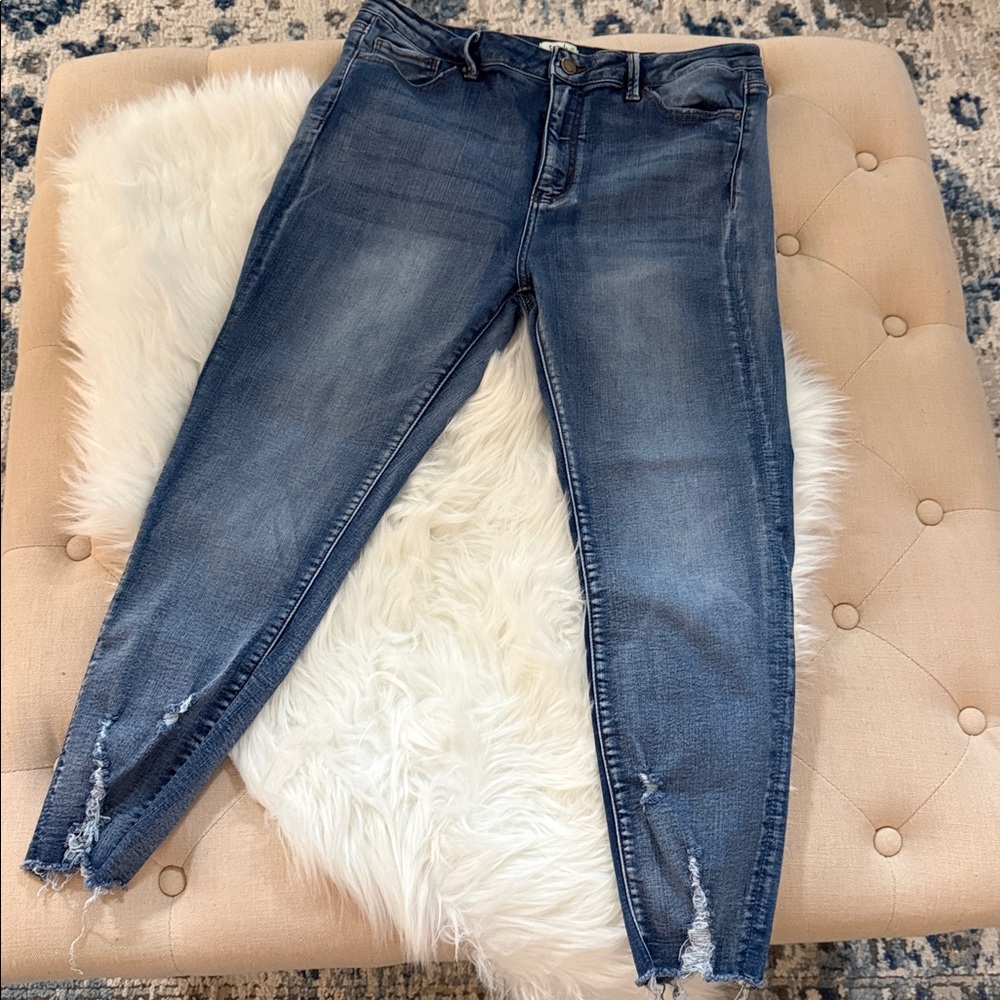 Simple Society Distressed Hem High Waist Jeans